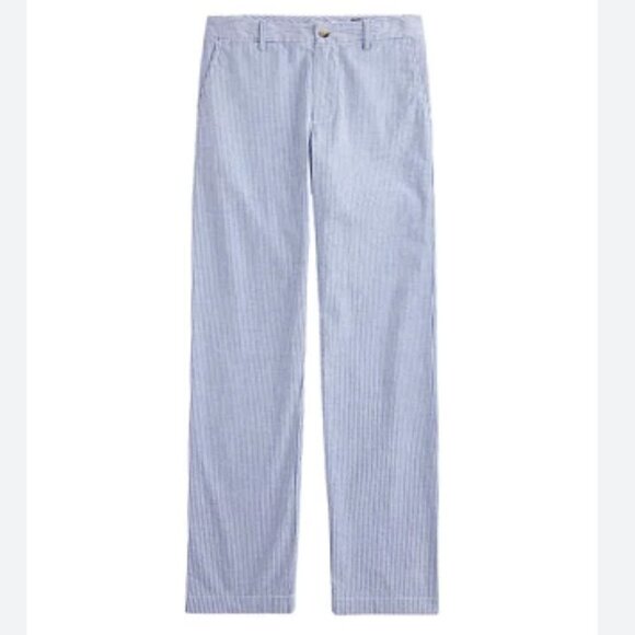 RALPH LAUREN POLO | Blue & White Striped Seersucker Stretch Cotton Skinny Pants - Picture 1 of 8